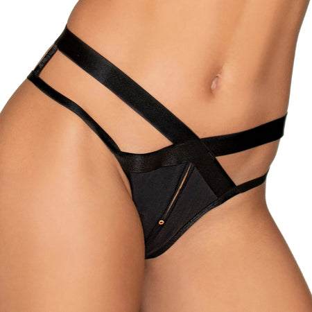 Dreamgirl Microfiber Open-Crotch Strappy Panty Black XL Hanging-0