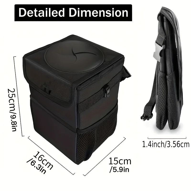 Car Trash Can with Lid Storage Pockets 100% Leak Proof Black-4