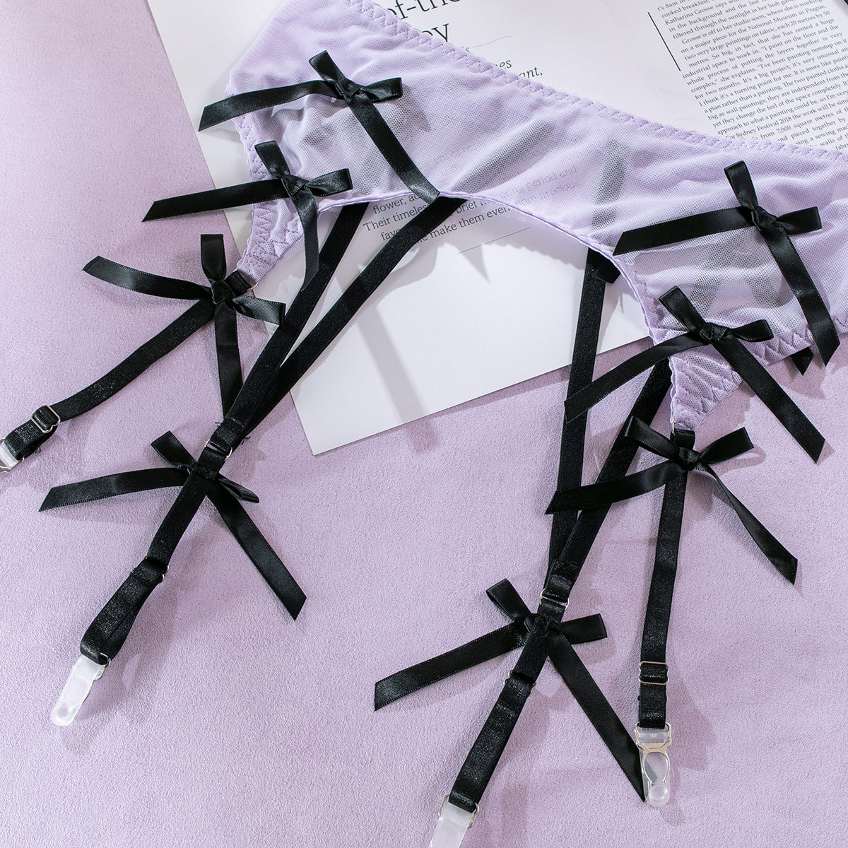 Wholesale Sheer Lace Bra and Panty Set with Matching Suspender-9