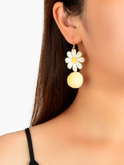 Party Decoration for Women White Flower Yellow Ball Drop Gift Earrings For Women