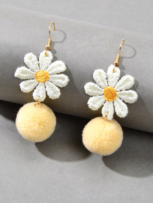 Party Decoration for Women White Flower Yellow Ball Drop Gift Earrings For Women
