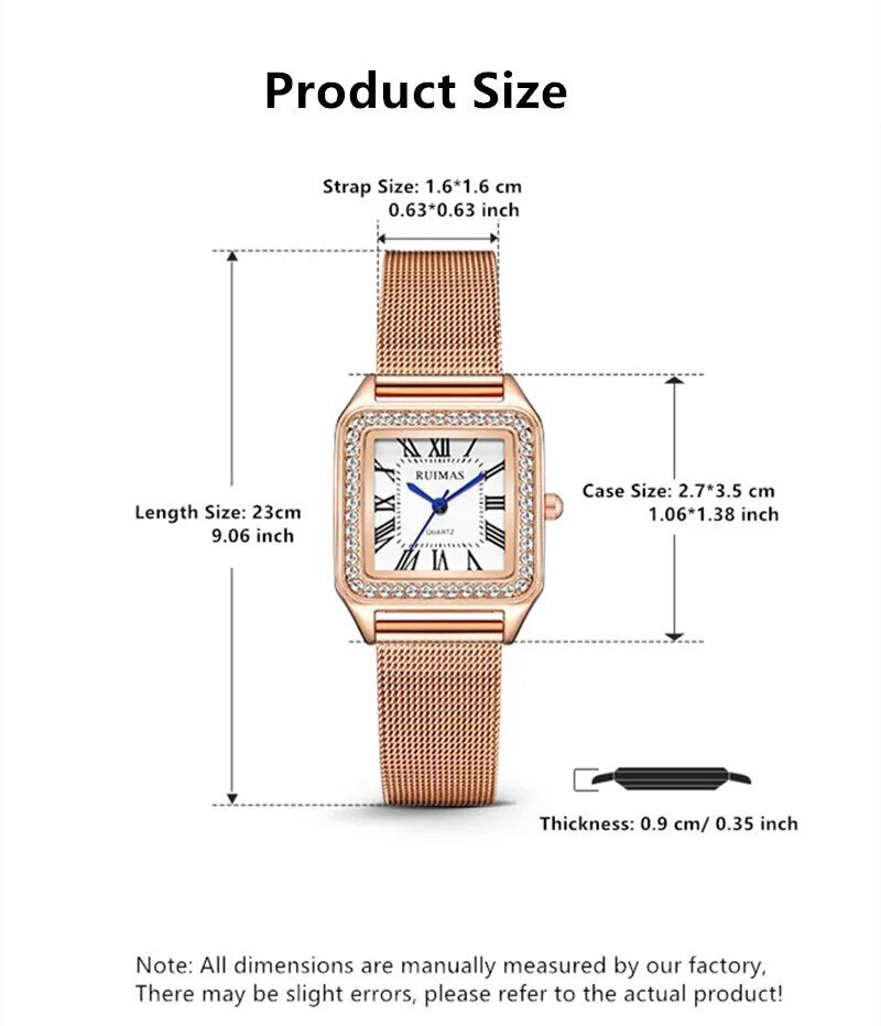 RUIMAS Fashion Stainless Steel Mesh Women Bracelet Watches Luxury Square Ladies Quartz Casual Wristwatches Female Dress Clock-2