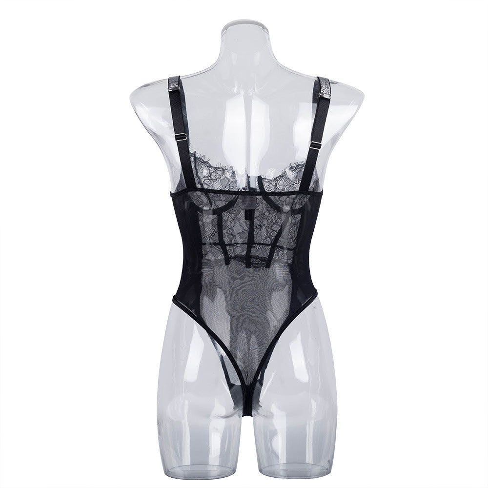 Elegant Black Lace Bodysuit with Ultra-T