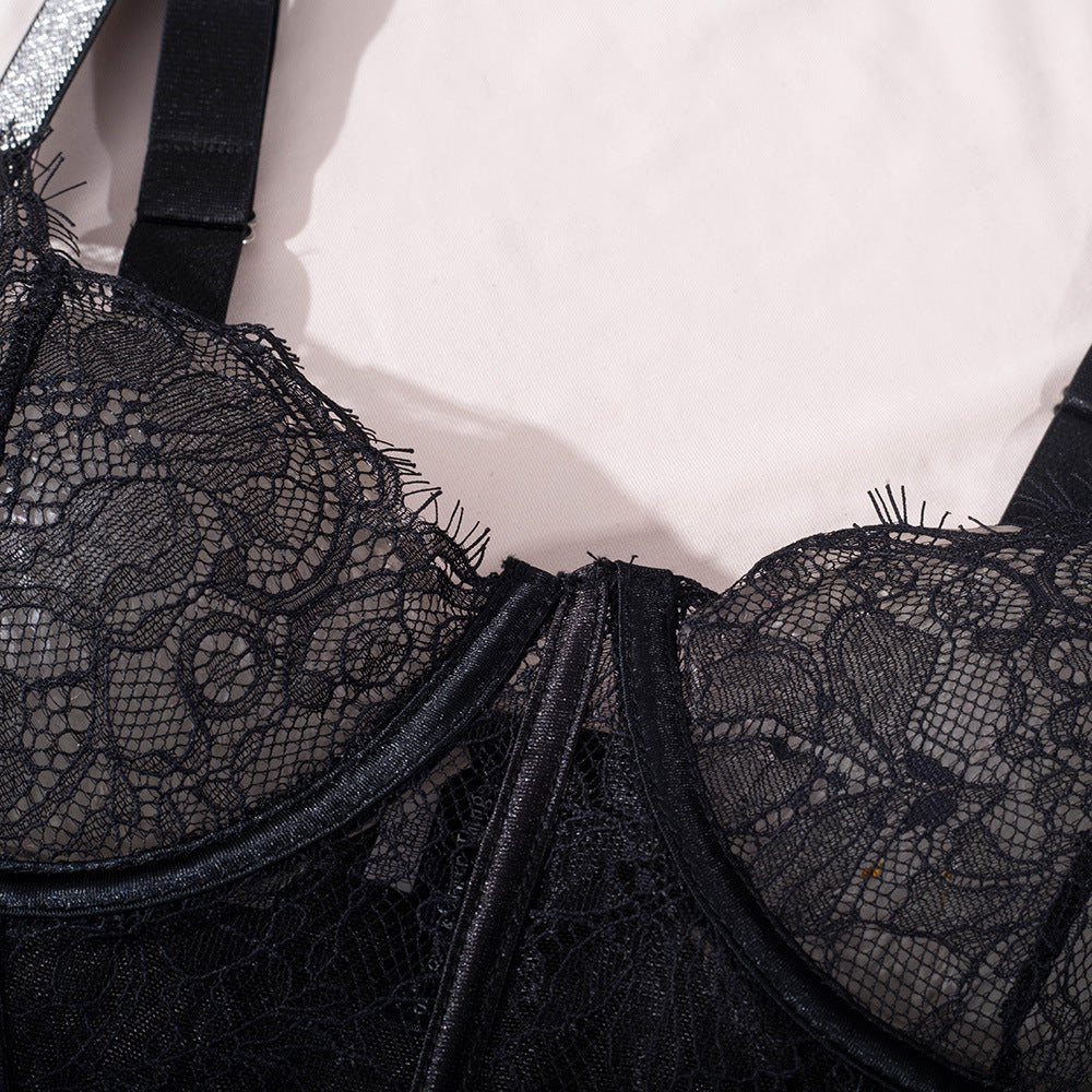 Elegant Black Lace Bodysuit with Ultra-Thin Mesh and Glitter - Wholesale Lingerie-10