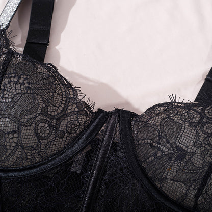 Elegant Black Lace Bodysuit with Ultra-Thin Mesh and Glitter - Wholesale Lingerie-10