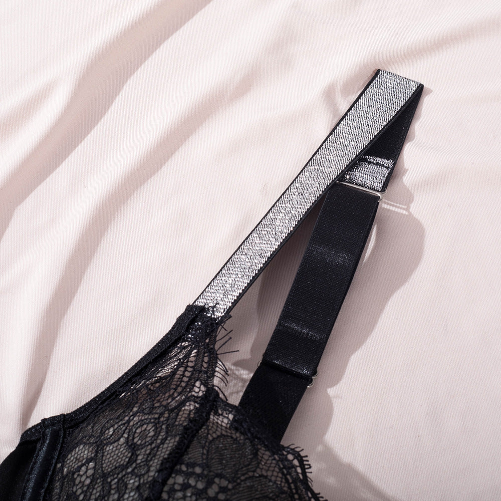 Elegant Black Lace Bodysuit with Ultra-Thin Mesh and Glitter - Wholesale Lingerie-7