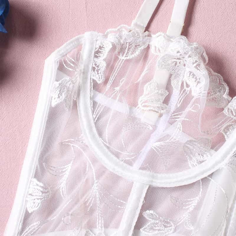 Embroidered Thong Sexy Bustier Bra Set Bra Details