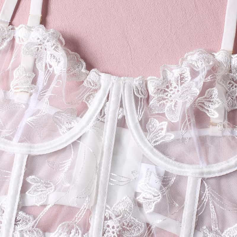 Embroidered Thong Sexy Bustier Bra Set Bust Details