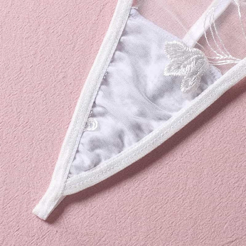 Embroidered Thong Sexy Bustier Bra Set Crotch Deta