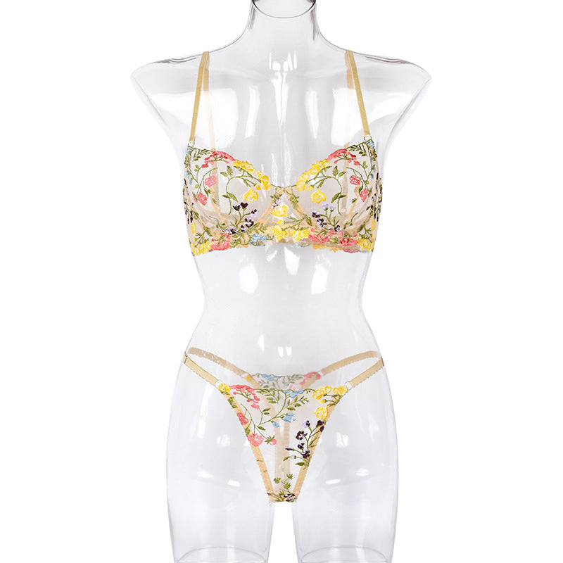 Glode Gorgeous Floral Embroidered Mesh Bra Set Front View