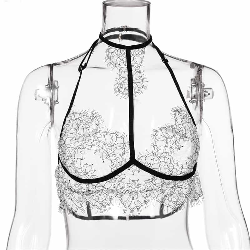 Halter Lace Bra Sexy Lingerie Set Black View