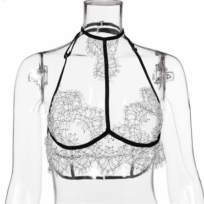 Halter Lace Bra Sexy Lingerie Set Black View