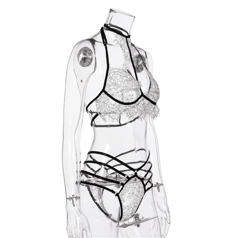 Halter Lace Bra Sexy Lingerie Set Front View