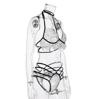 Halter Lace Bra Sexy Lingerie Set Front View
