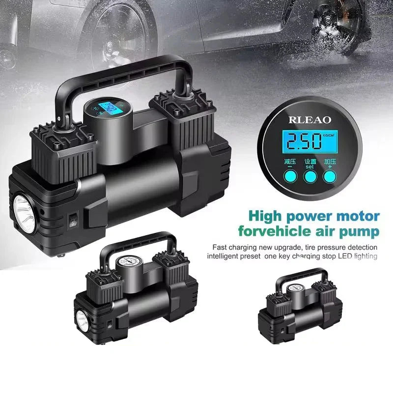 12V 150PSI Heavy-Duty Dual Cylinder Air Compressor Digital Tire Inflator Black-3