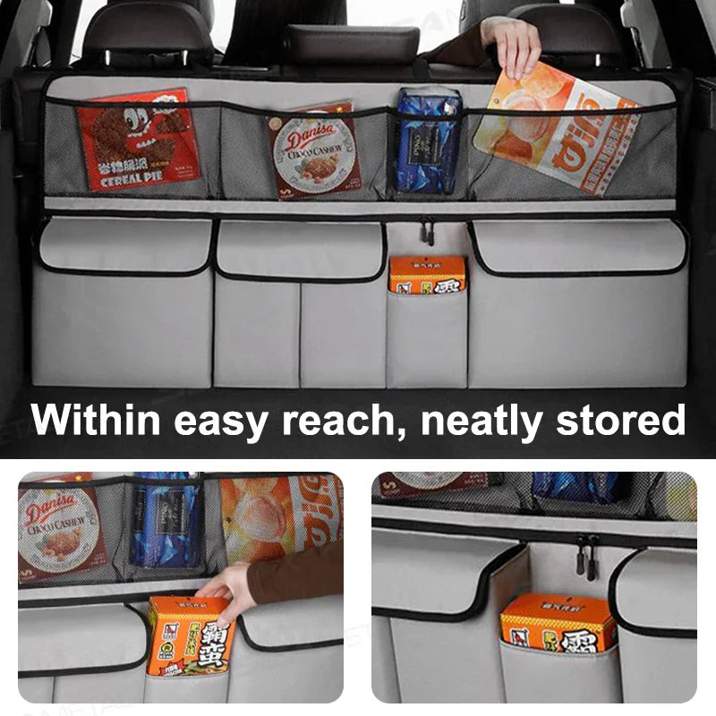 9-Pocket Car Seat Back Organizer Wear-Resistant Oxford Cloth Gray-3