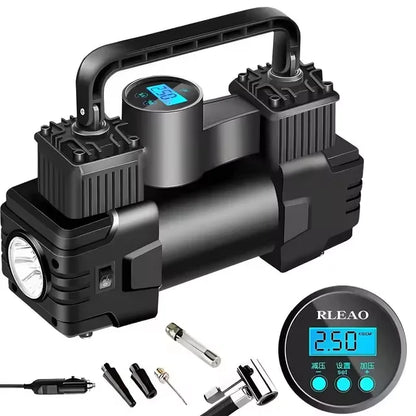 12V 150PSI Heavy-Duty Dual Cylinder Air Compressor Digital Tire Inflator Black-2