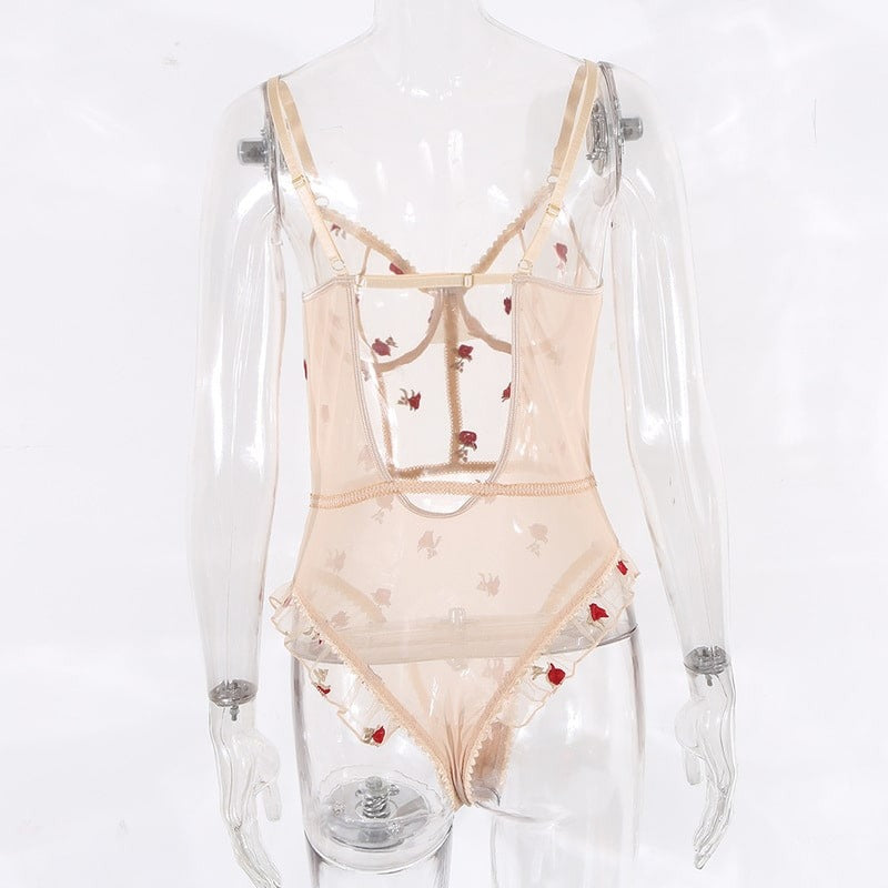 Transparent Embroidered Sexy Teddies For Women Back View