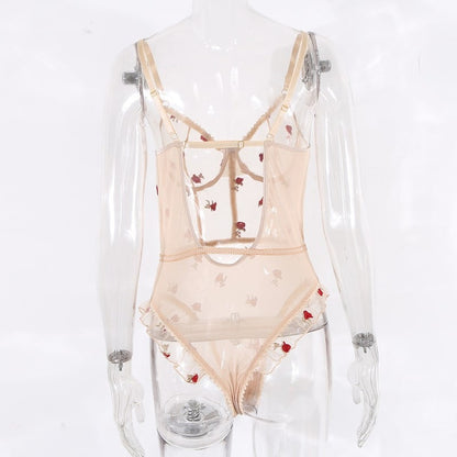 Transparent Embroidered Sexy Teddies For Women Back View