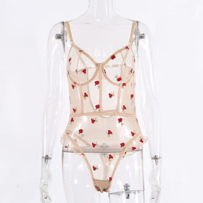 Transparent Embroidered Sexy Teddies For Women Front View