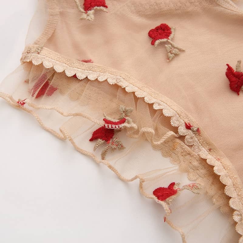 Transparent Embroidered Sexy Teddies For Women Ruffled Details