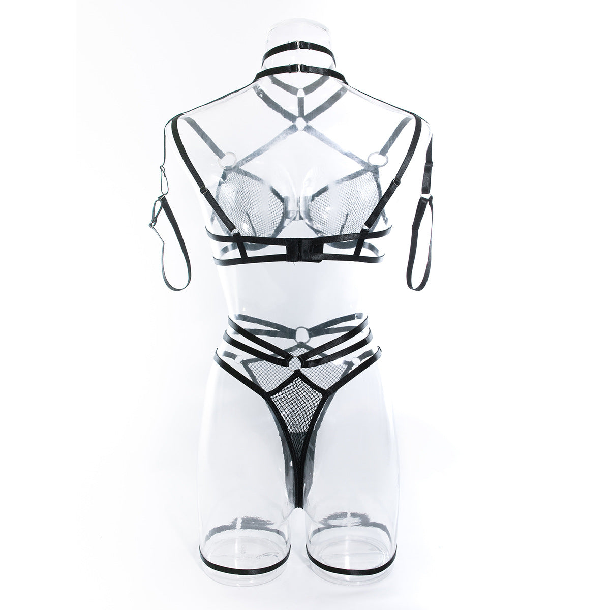 Wholesale Skimpy Black Lace Bra Suit with Integrated Straps Back View