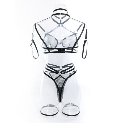 Wholesale Skimpy Black Lace Bra Suit with Integrated Straps Back View