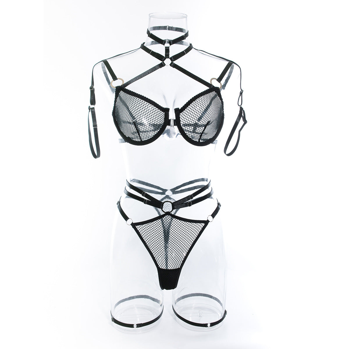 Wholesale Skimpy Black Lace Bra Suit with Integrated Straps Front View