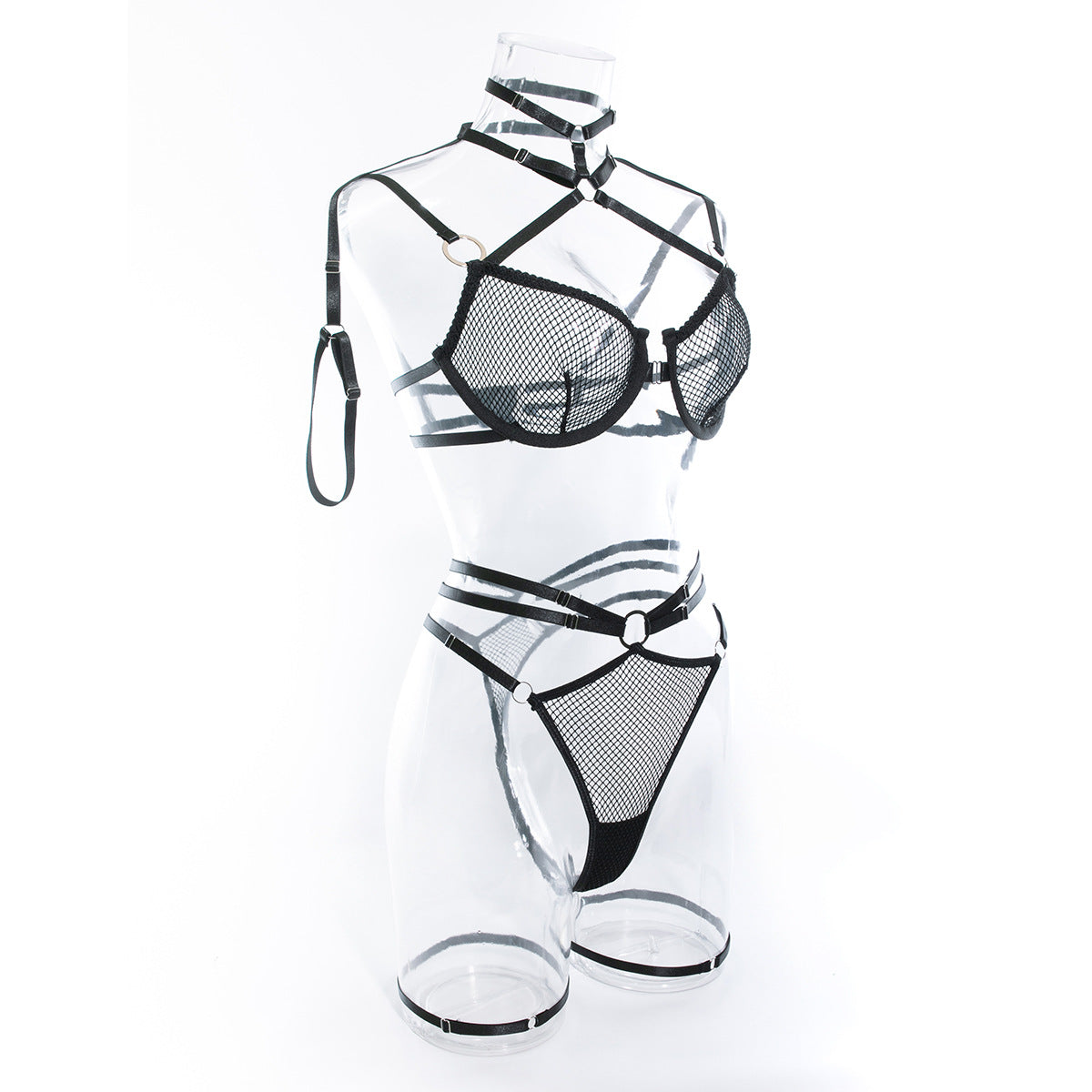 Wholesale Skimpy Black Lace Bra Suit with Integrated Straps Side View