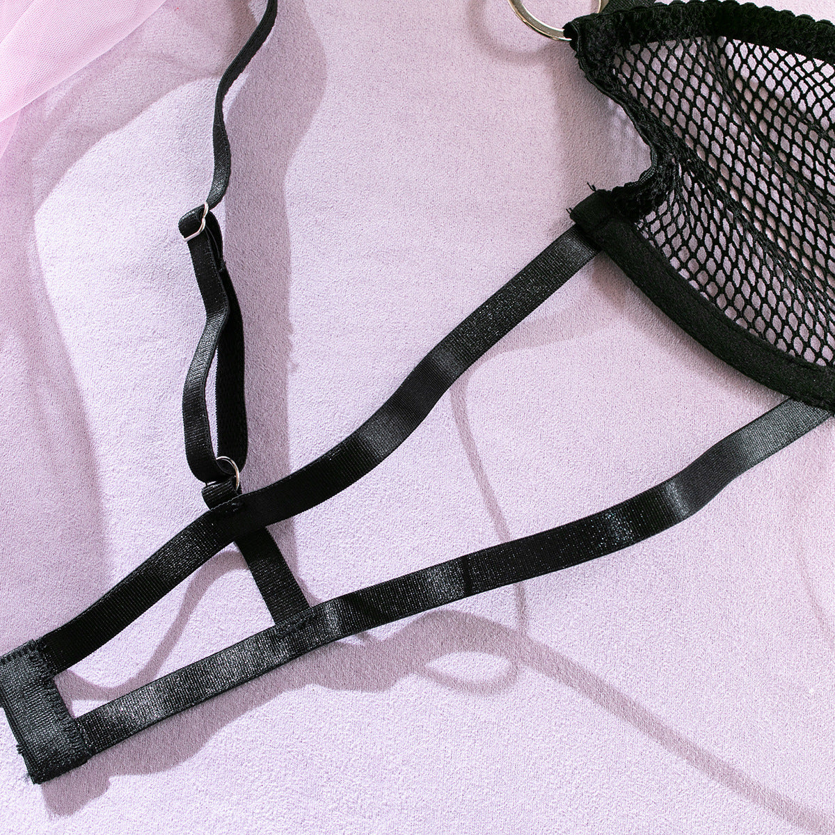 Wholesale Skimpy Black Lace Bra Suit with Integrated Straps-8