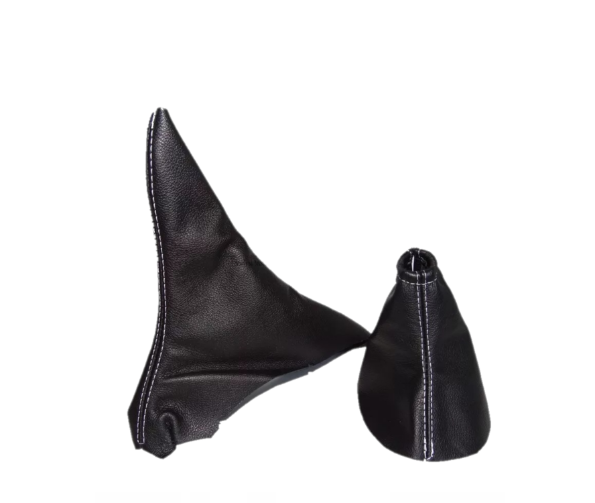 2015-2019 FORD MK6 White Stitch Genuine Leather Parking Brake & Shift Boot Cover-0