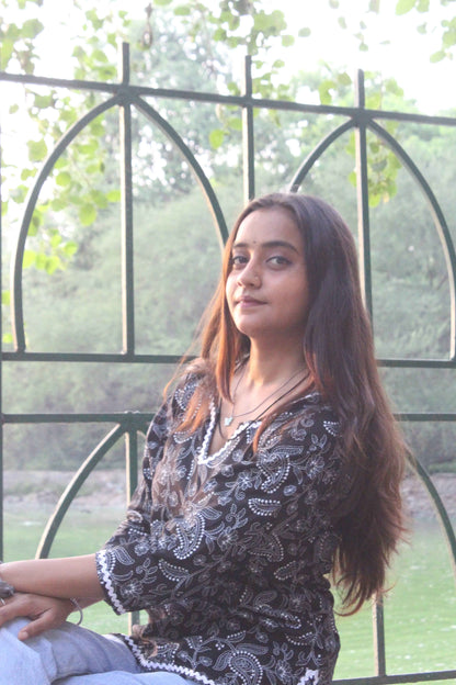 Midnight Blossom Cotton Kurti