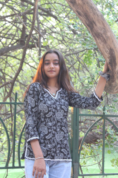 Midnight Blossom Cotton Kurti