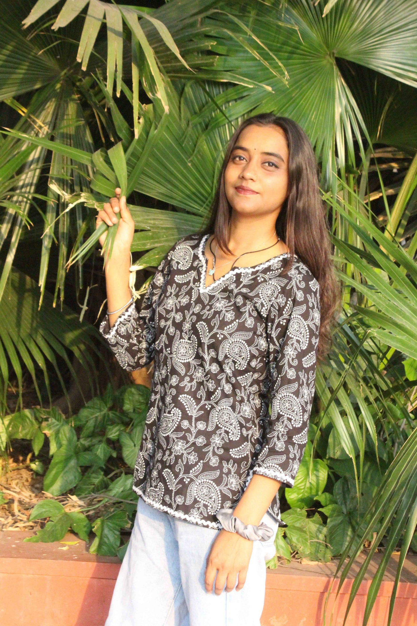 Midnight Blossom Cotton Kurti