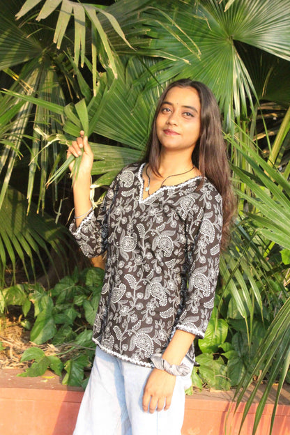 Midnight Blossom Cotton Kurti