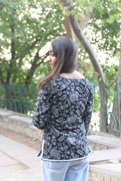 Midnight Blossom Cotton Kurti